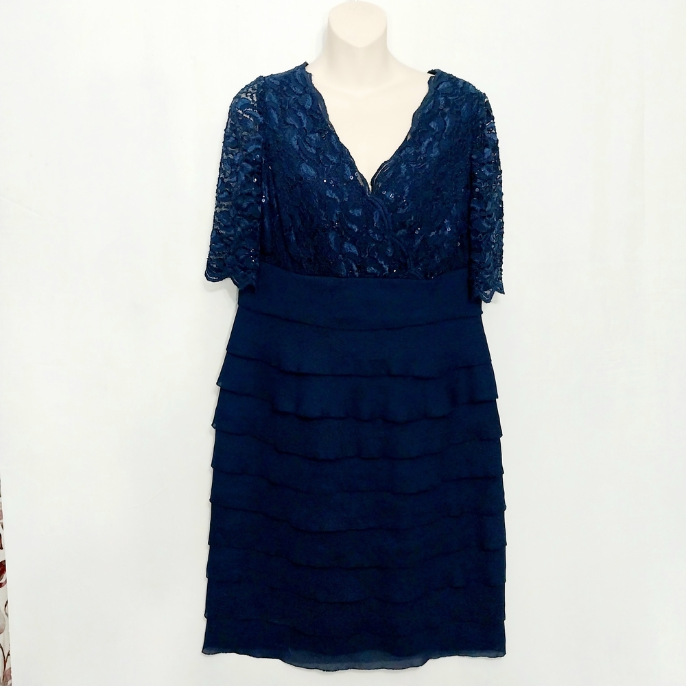 🔵BOGO FREE🔵 Alex Evenings Dress Sequins Lace Ruffles Sz 14